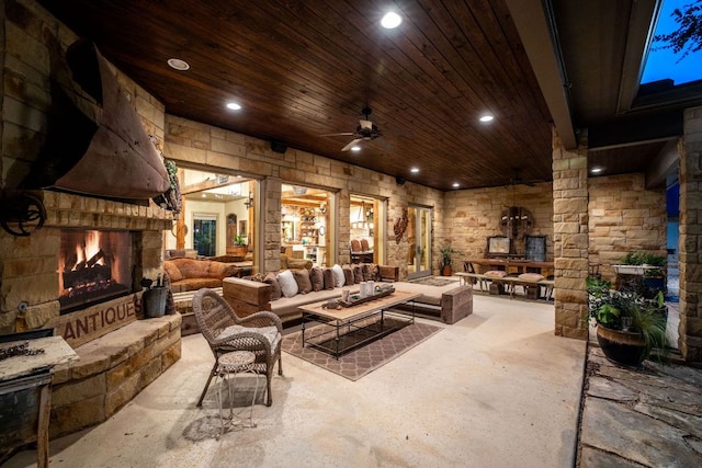1606 Bordeaux Blanc, New Braunfels, TX 78132 - view of patio with an outdoor living space with a fireplace and a ceiling fan