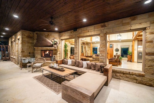 1606 Bordeaux Blanc, New Braunfels, TX 78132 - view of patio / terrace with an outdoor living space with a fireplace and ceiling fan