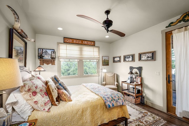 1606 Bordeaux Blanc, New Braunfels, TX 78132 - bedroom featuring wood finished floors, ceiling fan, recessed lighting, and baseboards