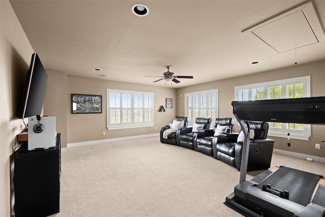 121 White Wash, Dripping Springs, TX 78620 - home theater room with carpet floors, ceiling fan, and recessed lighting