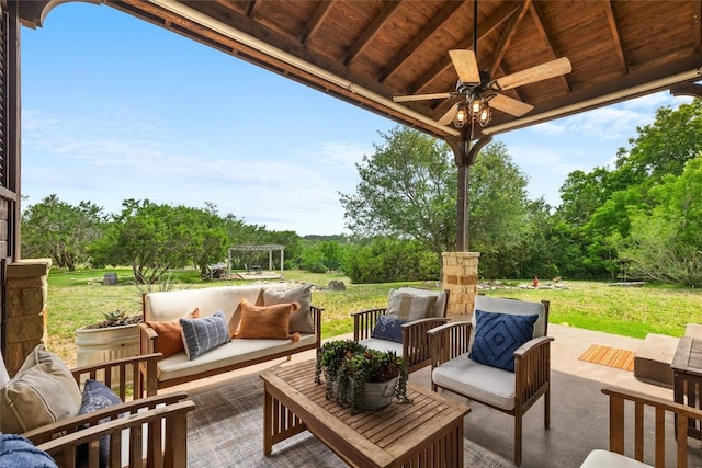 121 White Wash, Dripping Springs, TX 78620 - view of patio / terrace with an outdoor living space and ceiling fan