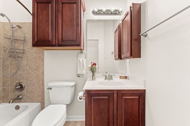 2600 Lost Mine Trl, Leander, TX 78641 - bathroom with vanity, toilet, and washtub / shower combination