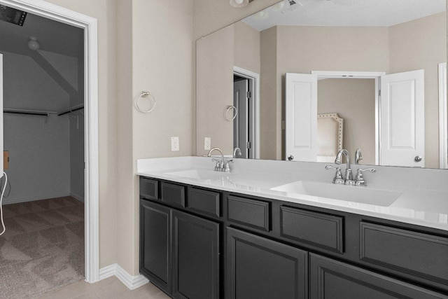 202 Westfield St, Hutto, TX 78634 - bathroom with double vanity, a walk in closet, and baseboards