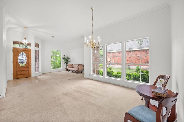 10601 Beckwood Dr, Austin, TX 78726 - sitting room with carpet flooring, a chandelier, crown molding, and baseboards