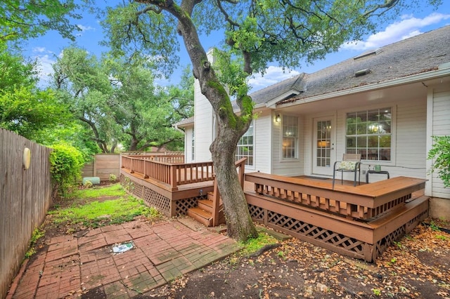 10601 Beckwood Dr, Austin, TX 78726 - wooden terrace with a fenced backyard and a patio area