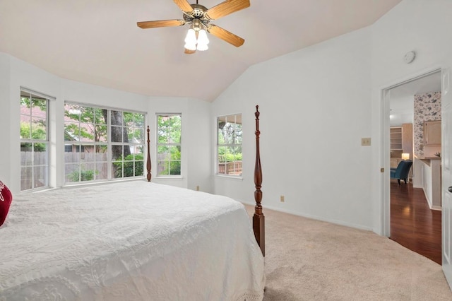 10601 Beckwood Dr, Austin, TX 78726 - bedroom featuring lofted ceiling, carpet floors, baseboards, and ceiling fan