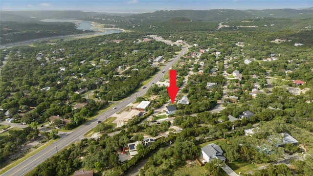 11204 Oak St, Jonestown, TX 78645 - aerial view of property and surrounding area with a mountain backdrop