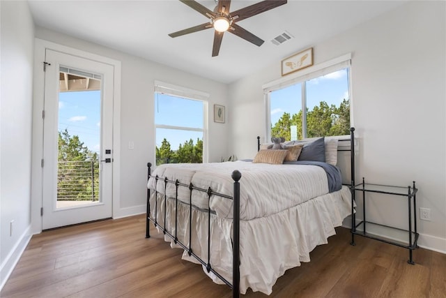 11204 Oak St, Jonestown, TX 78645 - bedroom featuring access to outside, wood finished floors, and multiple windows