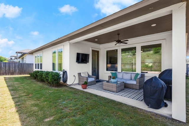 1609 Indian Apple Way, Leander, TX 78641 - view of patio featuring an outdoor hangout area and ceiling fan