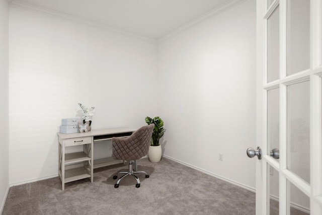 637 Pickrell Loop, Liberty Hill, TX 78642 - office area featuring carpet floors and ornamental molding