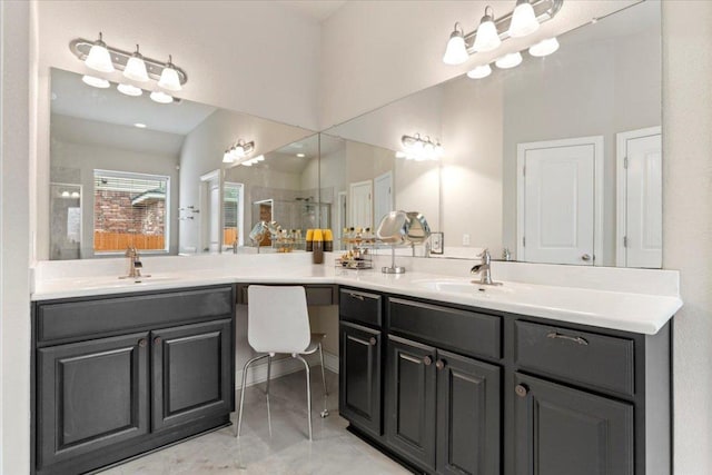 2997 Agave Loop, Round Rock, TX 78681 - bathroom featuring a shower stall and double vanity