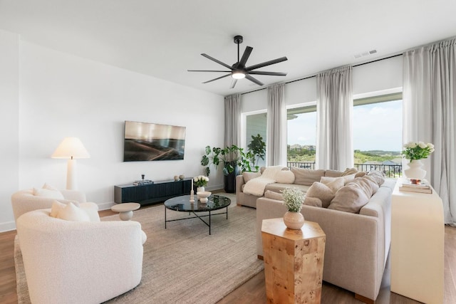 256 Smoke Tree Cir, Dripping Springs, TX 78620 - living room with ceiling fan and wood finished floors