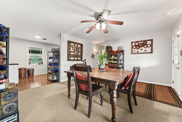 1181 Live Oak Trl, Liberty Hill, TX 78642 - dining space with ceiling fan, baseboards, and light wood-style floors