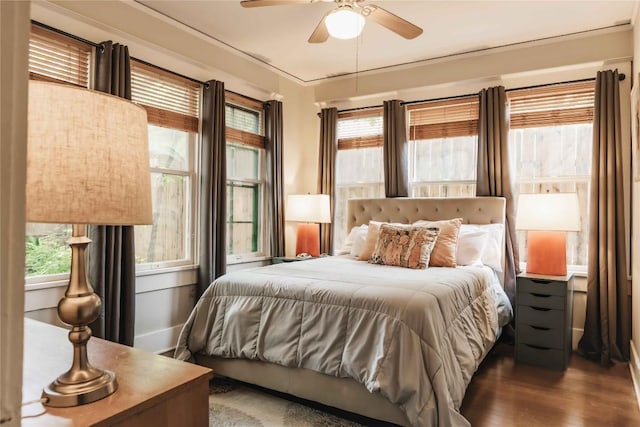 2623 Salado St, Austin, TX 78705 - bedroom featuring dark wood-style flooring and ceiling fan