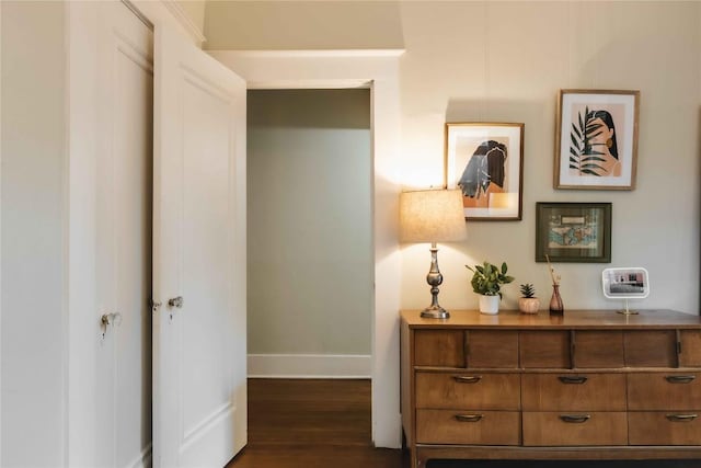 2623 Salado St, Austin, TX 78705 - corridor with dark wood-type flooring and baseboards
