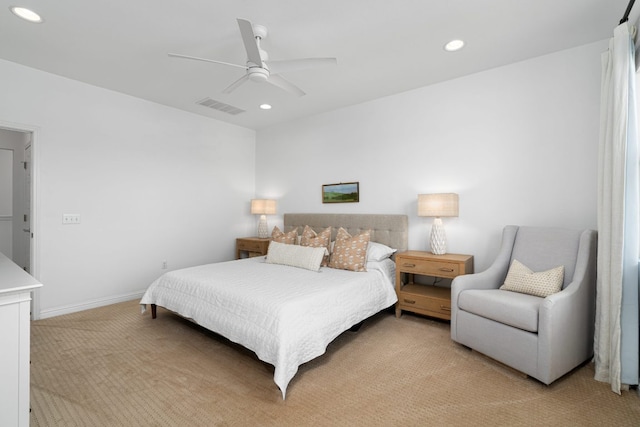 1518 Frontier Valley Dr, Austin, TX 78741 - bedroom featuring light carpet, recessed lighting, ceiling fan, and baseboards