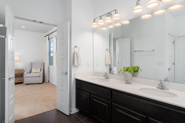 1518 Frontier Valley Dr, Austin, TX 78741 - bathroom with double vanity and tile patterned floors