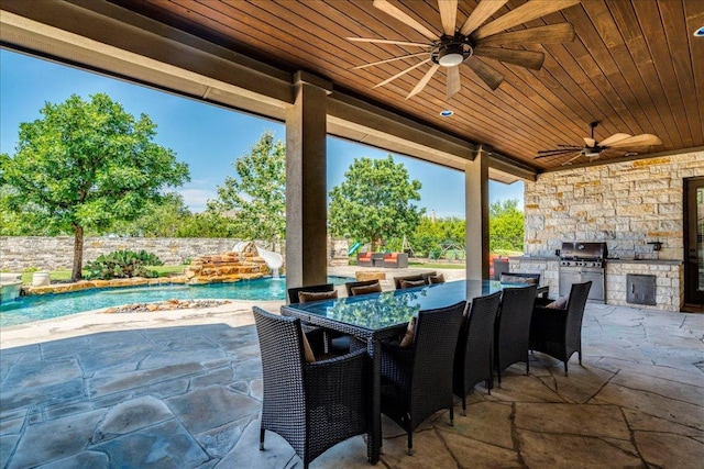 605 Unity Dr, Leander, TX 78641 - fenced backyard with ceiling fan and a patio