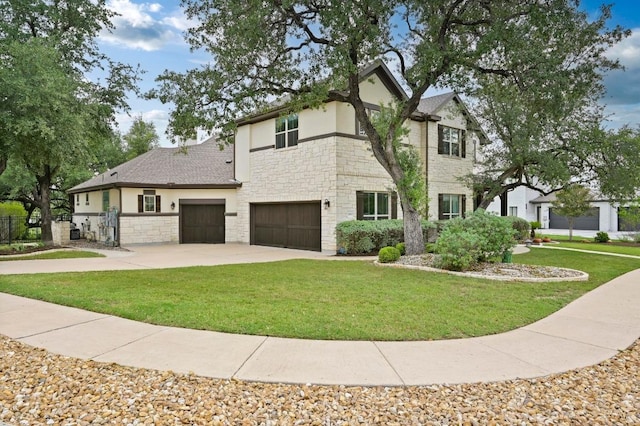 2625 Arion Cir, Austin, TX 78730 - view of front of property with stone siding, stucco siding, a garage, and concrete driveway