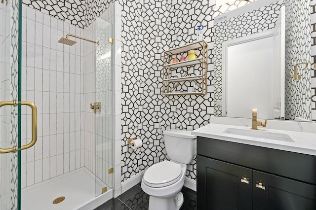 2625 Arion Cir, Austin, TX 78730 - full bathroom featuring vanity, toilet, and a shower stall