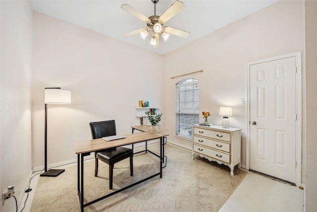 2627 Butterfly Dr, Temple, TX 76502 - home office featuring a ceiling fan and baseboards