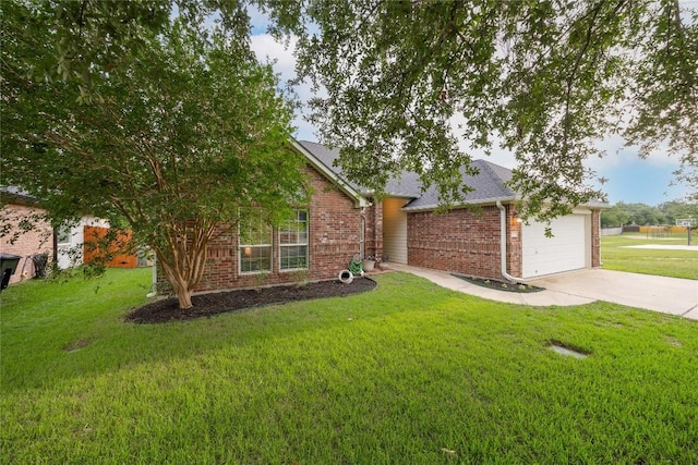 2627 Butterfly Dr, Temple, TX 76502 - obstructed view of property featuring driveway, brick siding, a front lawn, an attached garage, and roof with shingles