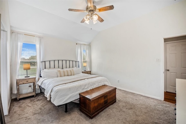 2627 Butterfly Dr, Temple, TX 76502 - bedroom with carpet floors, vaulted ceiling, baseboards, and ceiling fan