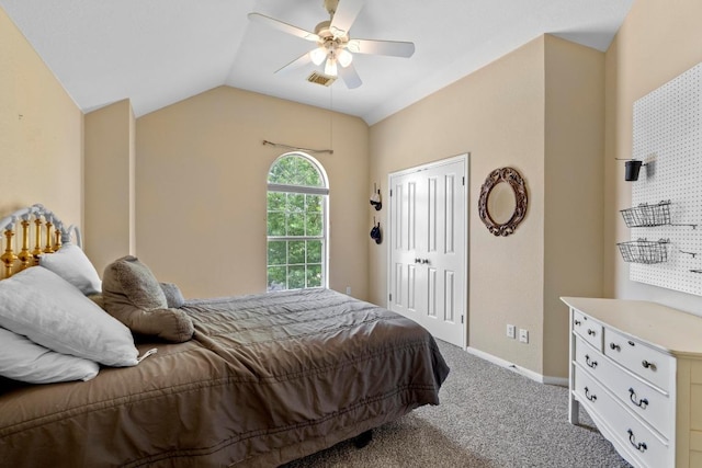 17704 Miller Falls Cv, Round Rock, TX 78681 - bedroom featuring carpet, lofted ceiling, a ceiling fan, and a closet