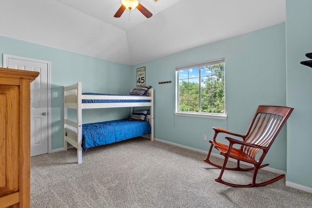 17704 Miller Falls Cv, Round Rock, TX 78681 - bedroom with carpet floors, ceiling fan, and vaulted ceiling
