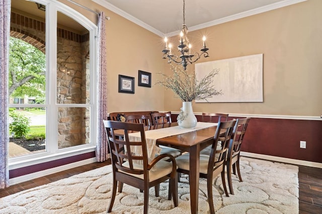 1613 Westend Pl, Round Rock, TX 78681 - dining room with a chandelier, wood finished floors, and crown molding