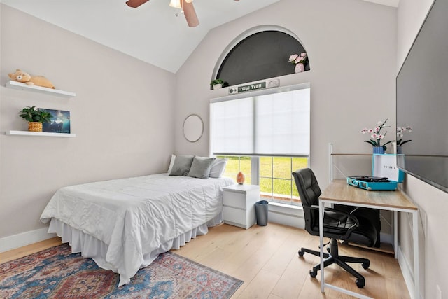208 E Nakoma, Round Rock, TX 78664 - bedroom with wood finished floors, vaulted ceiling, a desk, and a ceiling fan