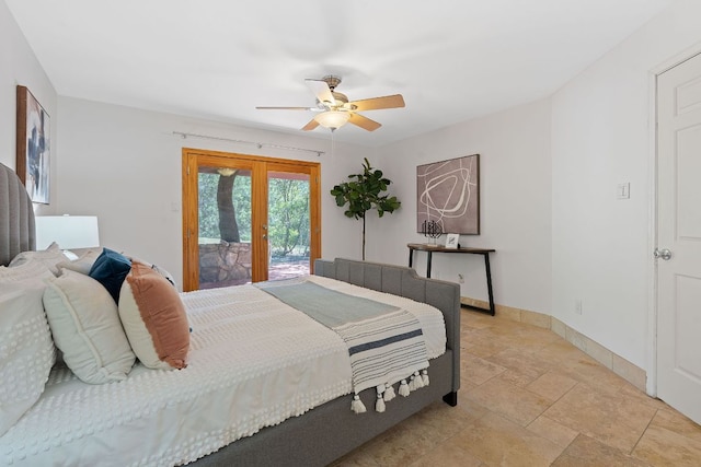 6706 Fort Davis Cv Unit B, Austin, TX 78731 - bedroom featuring french doors, access to outside, light stone finish flooring, and ceiling fan