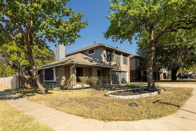 4700 Fallenash Dr, Austin, TX 78725 - view of front of house with an attached garage, a chimney, brick siding, and driveway