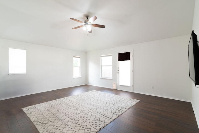 1310 Rainbow Parke Dr, Round Rock, TX 78665 - empty room featuring ceiling fan, dark wood-style floors, and lofted ceiling