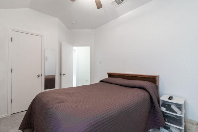 1310 Rainbow Parke Dr, Round Rock, TX 78665 - carpeted bedroom with vaulted ceiling and a ceiling fan