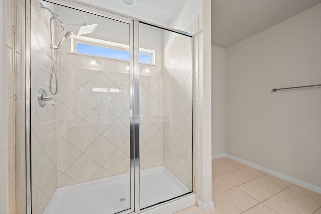 5406 Traviston Dr, Austin, TX 78738 - full bath with a shower stall, tile patterned floors, and baseboards