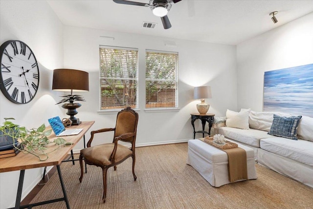 12501 Bright Sky Overlook, Austin, TX 78732 - office area with a ceiling fan and wood finished floors