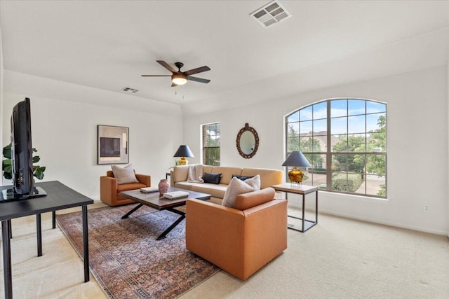 12501 Bright Sky Overlook, Austin, TX 78732 - living area featuring light carpet and ceiling fan