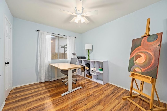 3921 Leafield Dr, Austin, TX 78749 - office featuring wood finished floors and a ceiling fan
