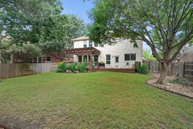 2125 Village View Loop, Pflugerville, TX 78660 - back of house featuring stone siding, a pergola, and a wooden deck