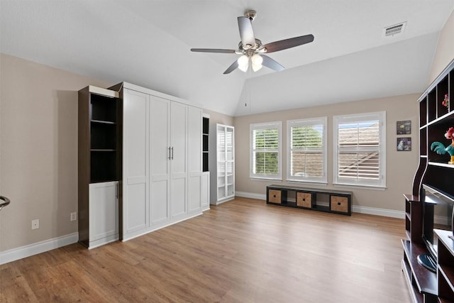 2125 Village View Loop, Pflugerville, TX 78660 - bedroom featuring vaulted ceiling, light wood finished floors, baseboards, and a ceiling fan