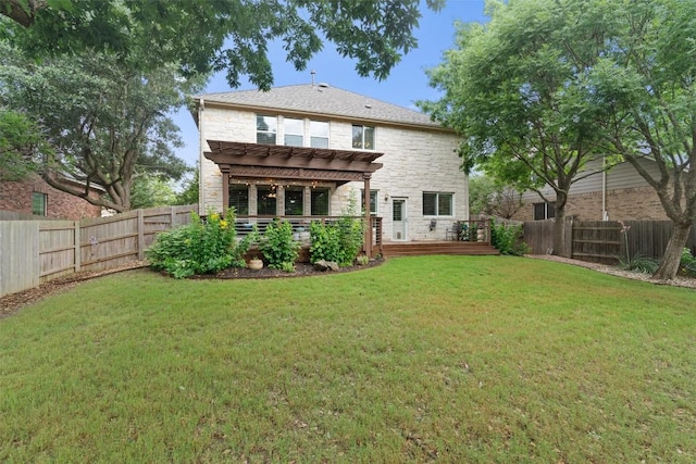 2125 Village View Loop, Pflugerville, TX 78660 - rear view of property featuring stone siding, a pergola, and a wooden deck