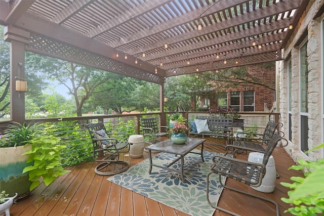 2125 Village View Loop, Pflugerville, TX 78660 - wooden deck featuring a pergola and an outdoor hangout area