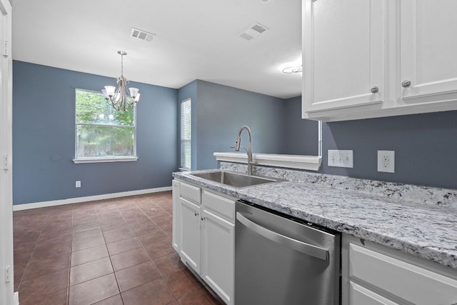 14517 Harris Ridge Blvd Unit B, Pflugerville, TX 78660 - kitchen with dishwasher, a sink, white cabinetry, and a chandelier