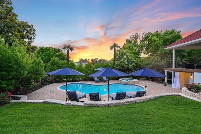 22 Wingreen Loop, The Hills, TX 78738 - outdoor pool with a patio, an in-ground hot tub, and a yard
