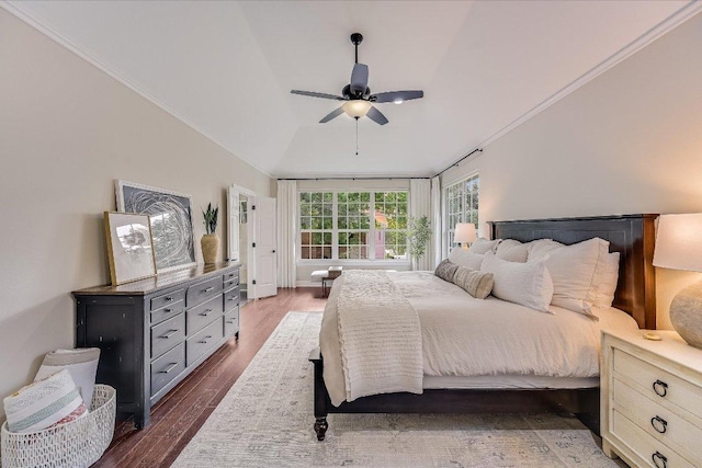 22 Wingreen Loop, The Hills, TX 78738 - bedroom featuring vaulted ceiling, wood finished floors, and a ceiling fan