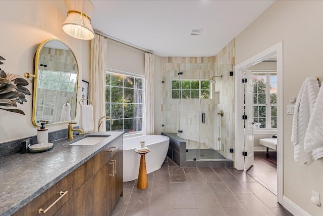 22 Wingreen Loop, The Hills, TX 78738 - full bathroom with plenty of natural light, a freestanding bath, a shower stall, and vanity