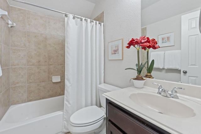 3022 Luminoso Ln E, Round Rock, TX 78681 - full bath featuring vanity, toilet, a textured wall, and shower / bath combination with curtain