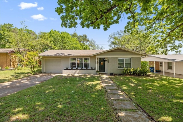 1308 Berkshire Dr, Austin, TX 78723 - ranch-style house featuring a garage, concrete driveway, a front lawn, and brick siding