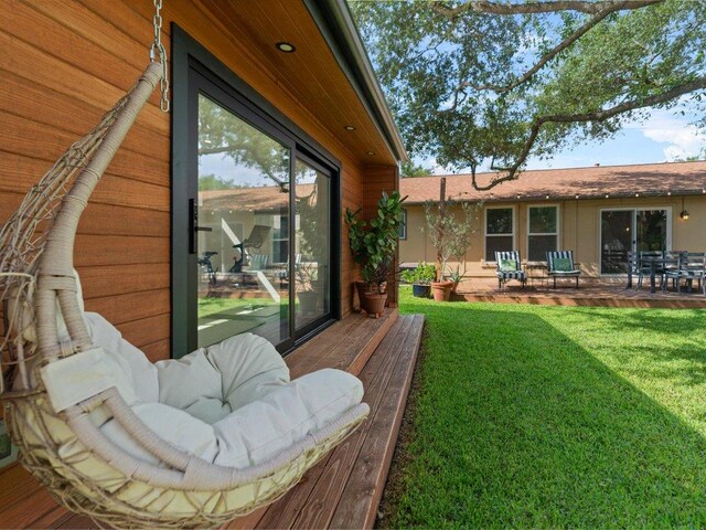 2600 Cockburn Dr, Austin, TX 78745 - view of green lawn featuring a deck